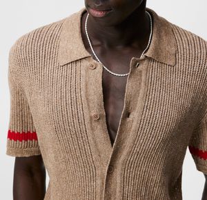 Maglia Jacquard personalizzata da uomo Casual <span class=keywords><strong>Cardigan</strong></span> in lana a maniche corte 100% in cotone lavorato a maglia Top per collo a Polo e bottone per - Product Image 4