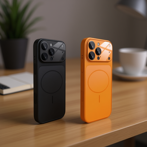 Custodia per iPhone 14 in Titanio Nero Argento Oro Arancione, Cover Posteriore Magnetica in TPU PC, Design Monocolore - Product Image 3