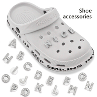 Diamant lettre chaussure breloques argent broche chaussures accessoires jardin brillant strass chaussures décorations Jibz charme