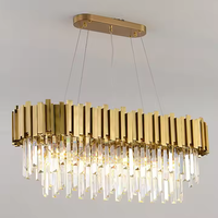 Lustre rectangulaire moderne de luxe en métal doré avec cadre en métal et cristaux pour salon, éclairage décoratif d'hôtel