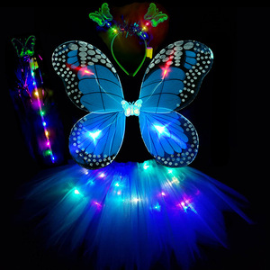 Conjunto de Alas de <span class=keywords><strong>Mariposa</strong></span> Brillantes para Niñas con Luz, Vestido de <span class=keywords><strong>Mariposa</strong></span>, Diadema, Varita, Disfraz de Fiesta de Halloween, Accesorios de Hada, Navidad - Product Image 6