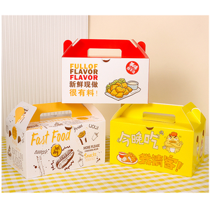 Cajas de cartón impermeables portátiles de <span class=keywords><strong>pollo</strong></span> frito y sushi coreanas personalizadas para embalaje de alimentos para llevar con asas - Product Image 2