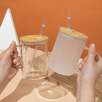 Mug en verre transparent givré de 17 oz pour sublimation UV, vinyle DTF, avec poignée, couvercle en bambou et paille – Entrepôt USA