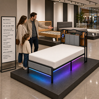 Cadre de lit en métal de qualité supérieure, tête de lit en acier épaissi avec compartiment de rangement et assemblage facile, avec éclairage RGB et port de charge