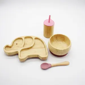 Hoye crafts-cuencos de suplemento alimenticio para bebé, juego de alimentación de bebé de bambú orgánico, utensilios para niños