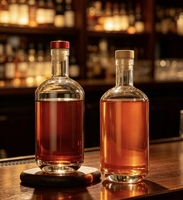 Bouteille en verre transparente personnalisée en forme de cylindre avec bouchon en liège, impression sérigraphique pour la vodka, le whisky, la tequila, le rhum, le gin, le brandy - Logo personnalisé