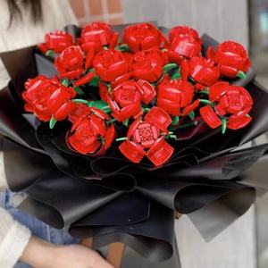 Hadiah Hari Valentine 2025 buket DIY mainan bata hadiah ulang tahun partikel mikro mawar romantis blok bangunan bunga set untuk anak perempuan - Product Image 2