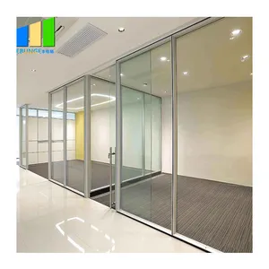 Glass Partition Wall Tempered Modular Soundproof Office Transparent Tempered Full High Screens Double Glass Partition Wall