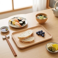 Ensemble de 2 plateaux de service rectangulaires en bois de hêtre, plateau à nourriture en bois naturel avec bords surélevés pour la cuisine, la table à manger