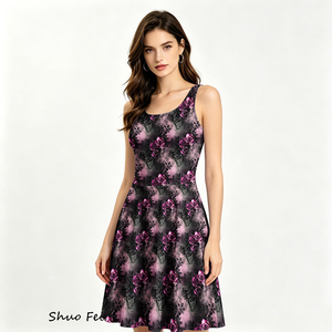 Abito da donna senza maniche con stampa gotica di rose scure, modello A-Line, vestito estivo floreale misterioso per feste - Product Image 2