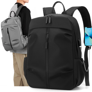 Laptop <b>Backpack</b> <b>Large</b> Capacity USB Charging Port Business Travel Commuting Youth Male Solid Color 10 Inches - Product Image 1