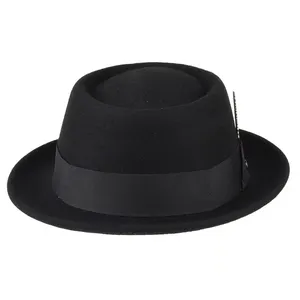 Новый дизайн, женская зимняя 100% шерстяная жесткая шляпа-федора с широкими полями, унисекс, оптовая продажа, шерстяная фетровая шляпа