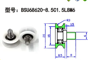 BSU68620-8.5C1.5L8M6 6x20x8.5mm cuscinetto a sfere rivestito in plastica POM scorrevole ruota a rulli a U per finestra porta scorrevole