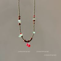 Collier ras du cou vintage JS fait main avec perles et feuilles, bijoux d'été, accessoires, collier cerise pour femme
