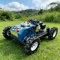 Tondeuse à gazon industrielle tout-terrain à roues, à essence 4 temps, avec coupe automatique des petits débris végétaux, largeur de coupe 550 mm