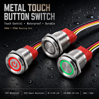Interrupteur tactile capacitif en métal résistant aux chocs IK10, étanche IP67, 22 mm, en acier inoxydable, interrupteur de commande LED
