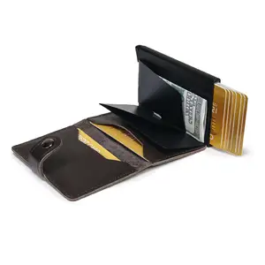 Pop Up Smart Wallet Card Case Genuine Leather Cardholder Rfid Metal Credit Card Holder Aluminum Pop Up Wallet