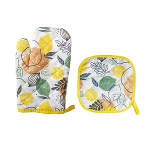 Lemon Pattern Oven Mitt And Pot Holder Set <b>Heat</b> Insulating Kitchen Cooking Gloves And <b>Pad</b> For <b>Microwave</b> Oven Use - Product Image 4