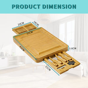 Изготовленный на заказ бамбуковый набор разделочной доски для сыра с 2 выдвижными ящиками для столовых приборов и набором ножей - Product Image 6