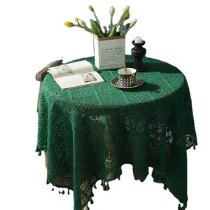 Tovaglie rotonde bianche di nozze verdi lavorate a maglia del cotone di stile americano per la festa del tavolino da caffè