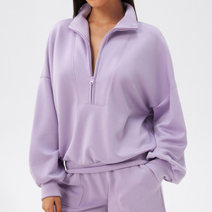 <b>Women</b> <b>Quarter</b> <b>Zip</b> Pullover Hoodie Loose Fit Sweatshirt Long Sleeve Track Jacket for Casual Yoga - Product Image 3