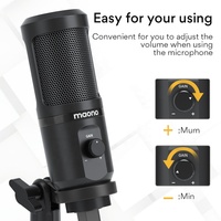 MAONO Mikrofon Tripod USB dengan Mikrofon, Mikrofon Mendapatkan Mikrofon, Kondenser Podcast Studio Mik untuk Komputer dan Game