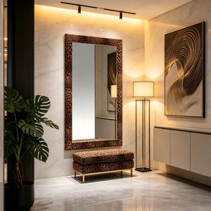 Miroir mural de luxe moderne avec cadre en métal de grande taille, motif ethnique artisanal haut de gamme, idéal pour l'entrée d'une grande maison et le hall d'un hôtel - Product Image 3