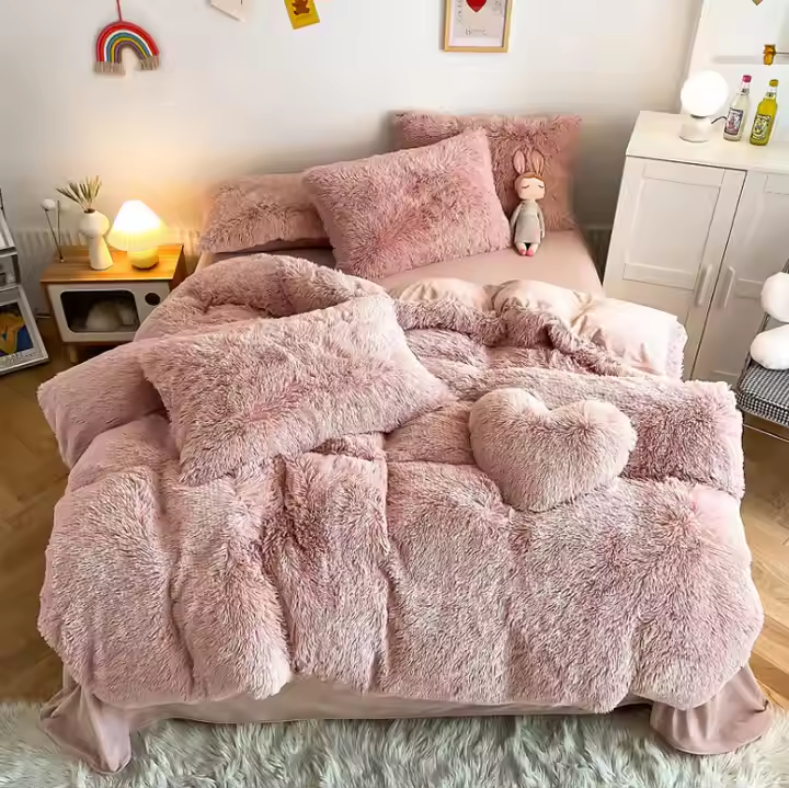 European and American Style Luxury Velvet Fluffy Bedding Set Warm Microfiber Winter King Size Duvet Cover and Comforter