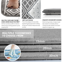 Tapis d'intérieur noir à imprimé floral bohème avec rembourrage en mousse à mémoire de forme, tapis de salon rétro antidérapant de grande taille