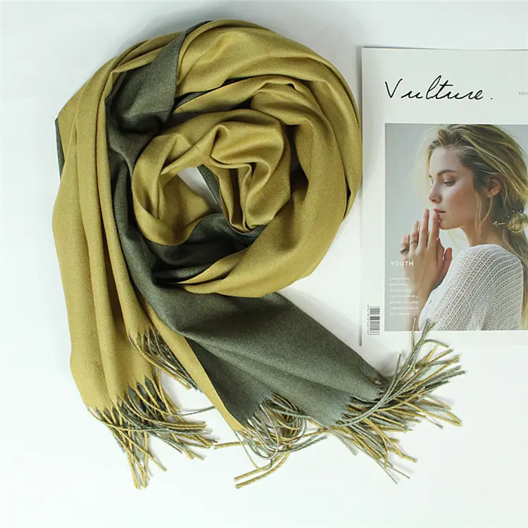 Winter scarf double side fashion plain solid color pashmina shawl acrylic cashmere wool scarf