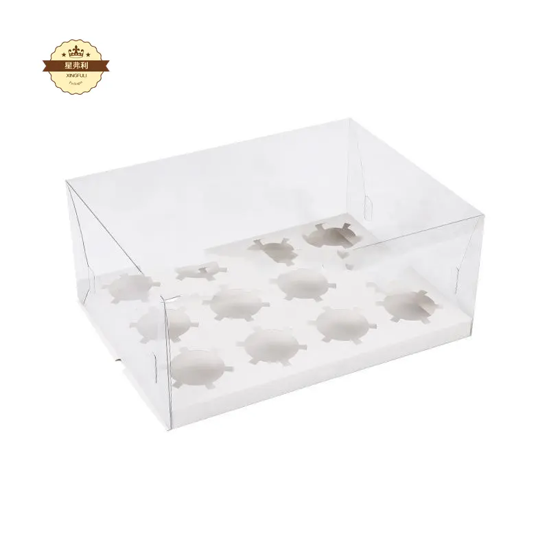 Tek cupcake kutusu 2 4 6 12 cupcake ambalaj kağıt insert ile şeffaf plastik PET asetat cupcake kutusu