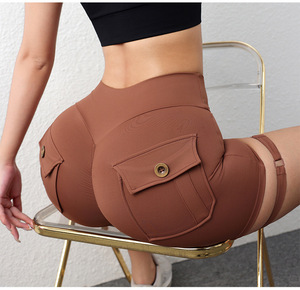 Pantalones de Yoga para <span class=keywords><strong>Mujer</strong></span>, Nuevos, OEM, Sin Costuras, de Alta Elasticidad, Ajustados a la Cadera, Shorts de Moda, Venta Directa de Fábrica - Product Image 2