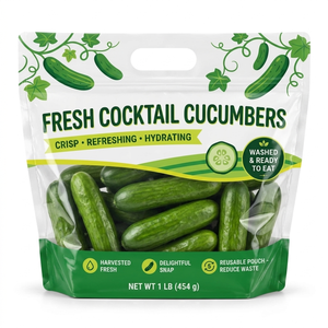 Sac refermable ovale avec poignée, sans BPA, de qualité alimentaire, anti-buée, pour conserver les légumes frais et les concombres, avec trou de ventilation, capacité 1 lb (16 oz) - Product Image 1