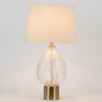 Lampe de table en bois au design moderne Tri-ever TR2536, base en laiton plaqué or, abat-jour rond en tissu blanc pour chambre à coucher, artisanat indien