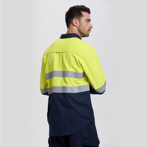 Camisa de Trabajo Ignífuga para Hombre, con Tiras Reflectantes Amarillas, Mezcla Acrílica, Ropa de Protección para Minería, Diseño Dividido, 180gsm - Product Image 3