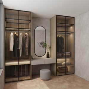 מודרני מותאם אישית led ארונות ארונות מתכת ומלתחה מחטות עץ עם דלת זכוכית לרהיטים ביתיים חדר שינה - Product Image 2