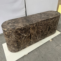 Meuble TV LED de luxe personnalisé à 4 portes en marbre Emperador foncé, design moderne, pour hôtel, salon, appartement