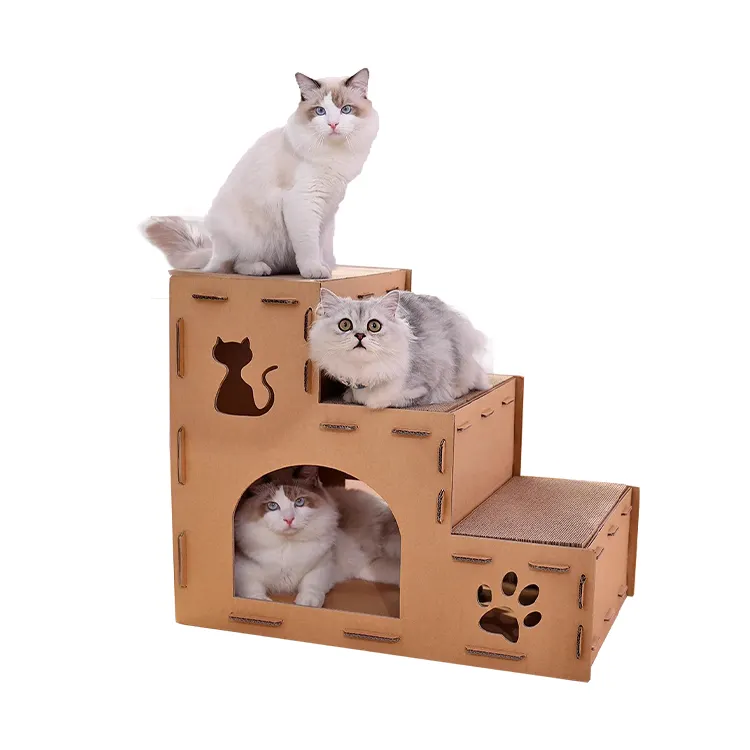לוח אחיזה מדורג תלת שכבתי קרטון גלי בית חתול קן לחיות מחמד קופסת מגרד לחתול