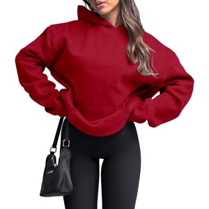 FOXA Sweat-shirt à capuche décontracté pour femme, à manches longues, avec poche kangourou et épaules tombantes, en polaire - Product Image 2