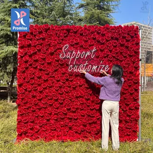 وعد الاصطناعي الأحمر روز شنقا زهرة قماش للجدار الحرير 3D الزفاف زهرة جدار الحدث حزب ديكور