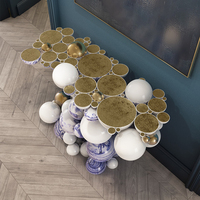 Table d'entrée de haute qualité, moderne, peinte à la main, texture porcelaine bleue et blanche, base en acier inoxydable, table console