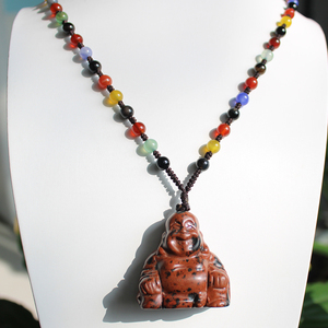 Venta al por mayor de 2 pulgadas de caoba roja natural obsidiana cristal piedra colgante semipreciosa piedra preciosa Buda de la suerte collar tallado - Product Image 2