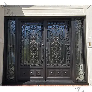 Porte extérieure en fer forgé, design moderne, porte d'entrée extérieure en fer forgé