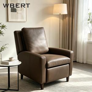 WBERT Genuine Leather Jameson <b>Recliner</b> Accent <b>Chair</b> Solid Wood Living Room Armchair Upholstered Lounge Seat Arhaus furniture - Product Image 2