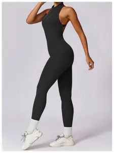 2024 New High Quality Sexy Sport 1 Piece Jumpsuit Gym Fitness Women's Bodysuits With Zipper