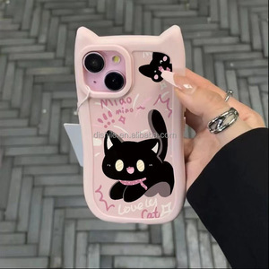 Coque de protection d'oreille de <span class=keywords><strong>chat</strong></span> personnalisable pour iPhone 16 Pro Max Coque de téléphone <span class=keywords><strong>petit</strong></span> <span class=keywords><strong>chat</strong></span> <span class=keywords><strong>noir</strong></span> pour iPhone 15/14 Pro - Product Image 3