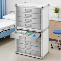 Commode de rangement à tiroirs multi-compartiments avec séparateurs en grille et supports pour flacons - Armoire de rangement pour fournitures médicales en aluminium thermolaqué ISO-9001
