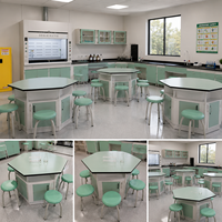 Banc de laboratoire hexagonal, table de laboratoire hexagonale, bureau de laboratoire de chimie scolaire, table hexagonale pour étudiants avec chaises, université