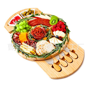 Ensemble de planches à fromage en bambou Zhongshuo avec plateau en céramique et 4 couteaux pour servir fruits, pain et fromage, usage domestique - Product Image 1