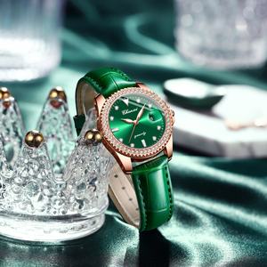 Montre à quartz en verre pour femme CHENXI personnalisée, mode business, petite montre verte, étanche 3BAR, bracelet en cuir, boîtier en acier inoxydable, alliage - Product Image 5